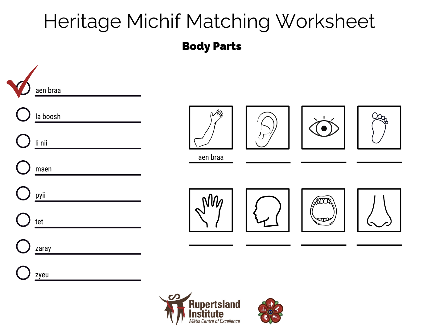 Heritage Michif Body Parts Activity