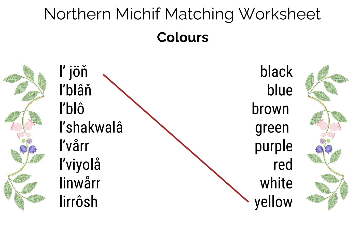 Northern Michif Colour Matching Activity